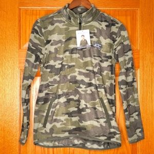 NWT Boys Eddie Bauer Kids Green Camo 1/4 Zip Fleece Pullover Size 14/16